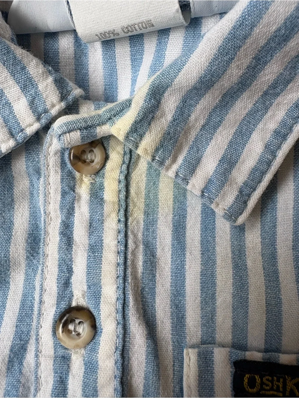 Vintage OshKosh Blue & White Striped Long-Sleeve Polo Shirt Baby Boy 12 Months